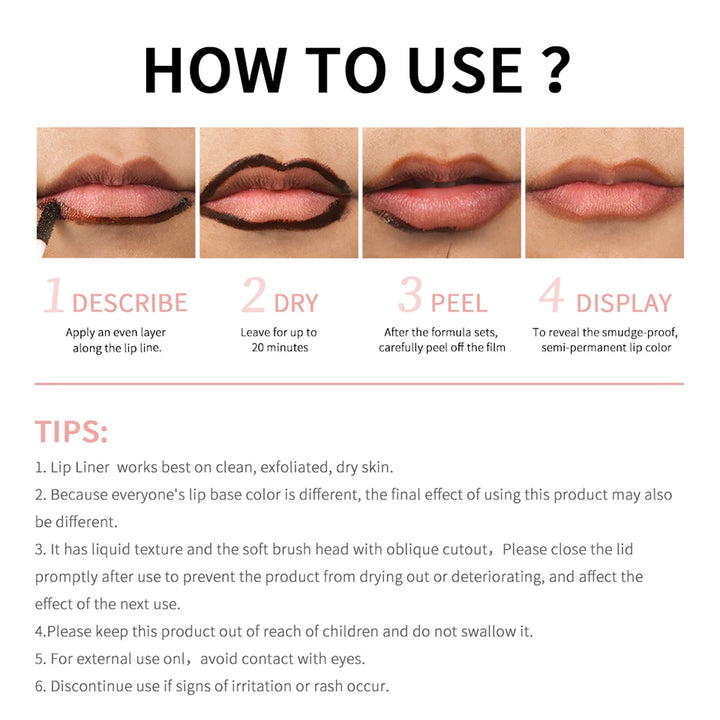 4 Colors Peel Off Lip Liner Waterproof Long Lasting Lipliner Pencil Moisturising Lips Gloss Tattoo Lipgloss Lipsticks Cosmetics