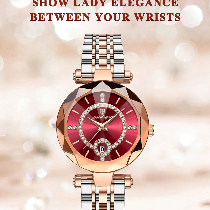 POEDAGAR Luxury Watch For Woman High Quality Diamond Ladies Quartz Watch Waterproof Date Stainless Steel Women Watches reloj+box