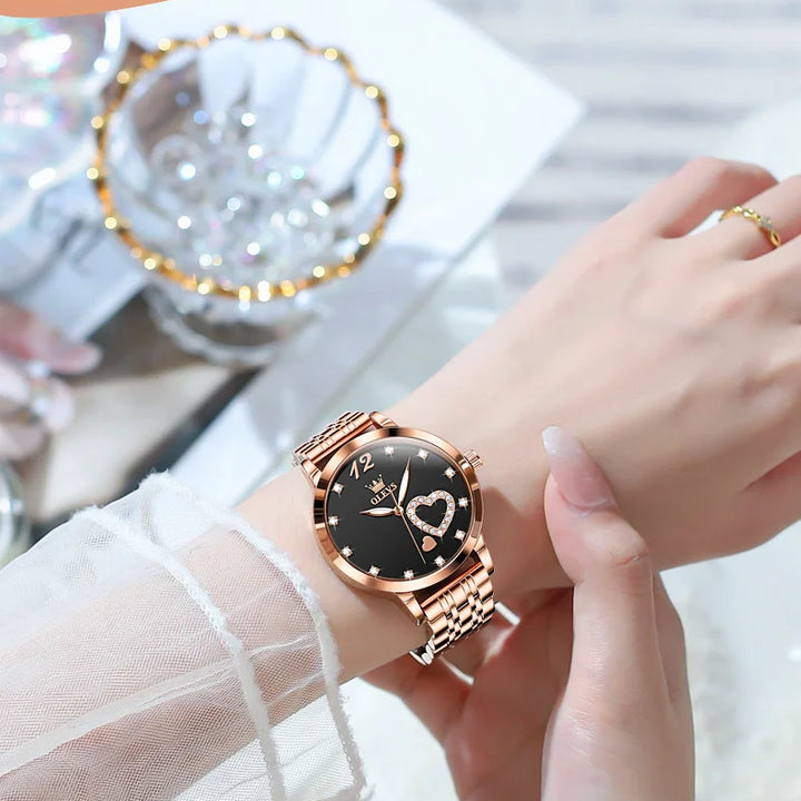 OLEVS Japan Quartz Women Watch Stainless steel Bracelet "Love" Dial Fashion Elegant Waterproof Luminous Quartz Watch for Ladies