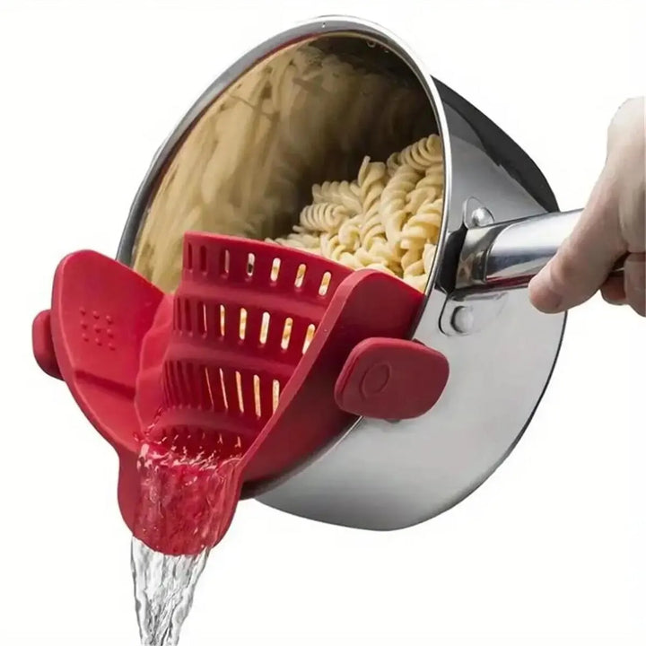 1pc Adjustable Silicone Clip-On Strainer for Pots, Pans, and Bowls - Handheld Drainer for Noodles, Pasta - Total Trends Fusion