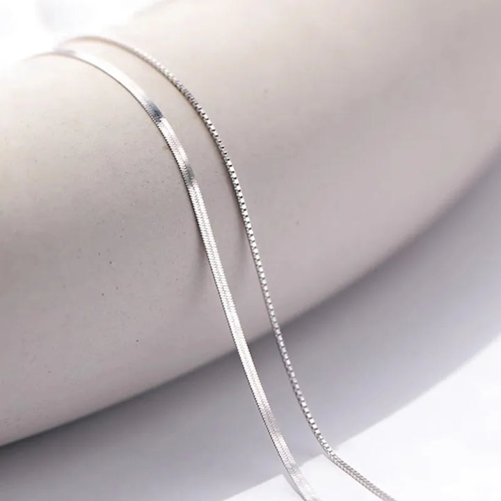 S925 Silver Double Layer Box & Snake Chain Clavicle Necklace – Hip-Hop Retro Style