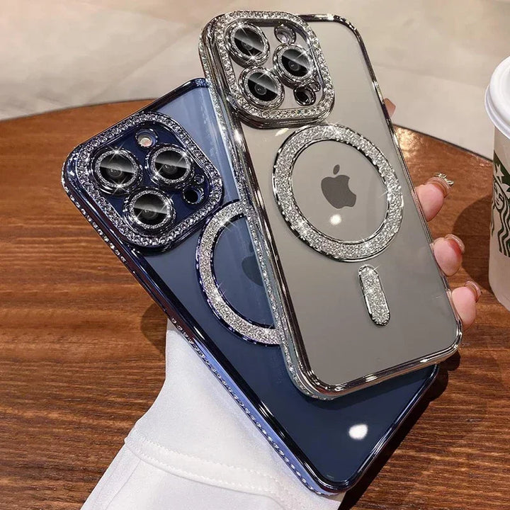Clear Bling Crystal Phone Case For iPhone 15 16 14 11 12 13 Pro Max Plus For Magsafe Magnetic Wireless Charging Lens Film Cover - Total Trends Fusion