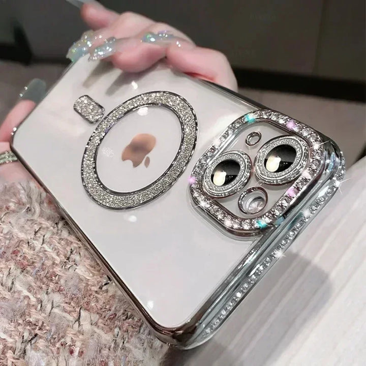 Clear Bling Crystal Phone Case For iPhone 15 16 14 11 12 13 Pro Max Plus For Magsafe Magnetic Wireless Charging Lens Film Cover - Total Trends Fusion