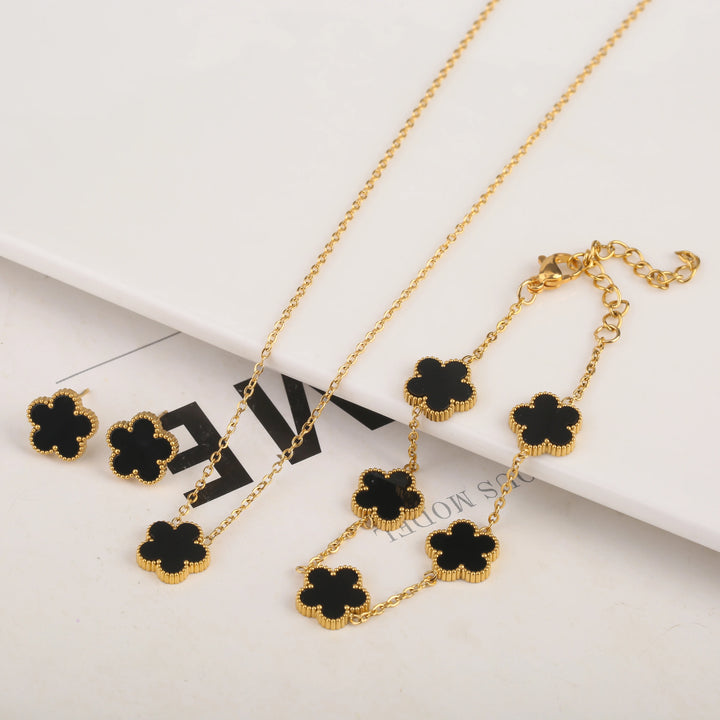 Adjustable New Design Gold Plated Stainless Steel 316L Plant Flower Bracelet With Five Leaf Petals Women's Luxury Gifts Clover - Total Trends Fusion