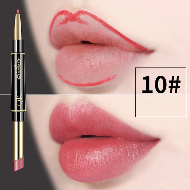 2 IN 1 Lip Liner Waterproof Matte Lipstick Pencil Sexy Red Long Lasting Lipliner Makeup Cosmetics - Total Trends Fusion