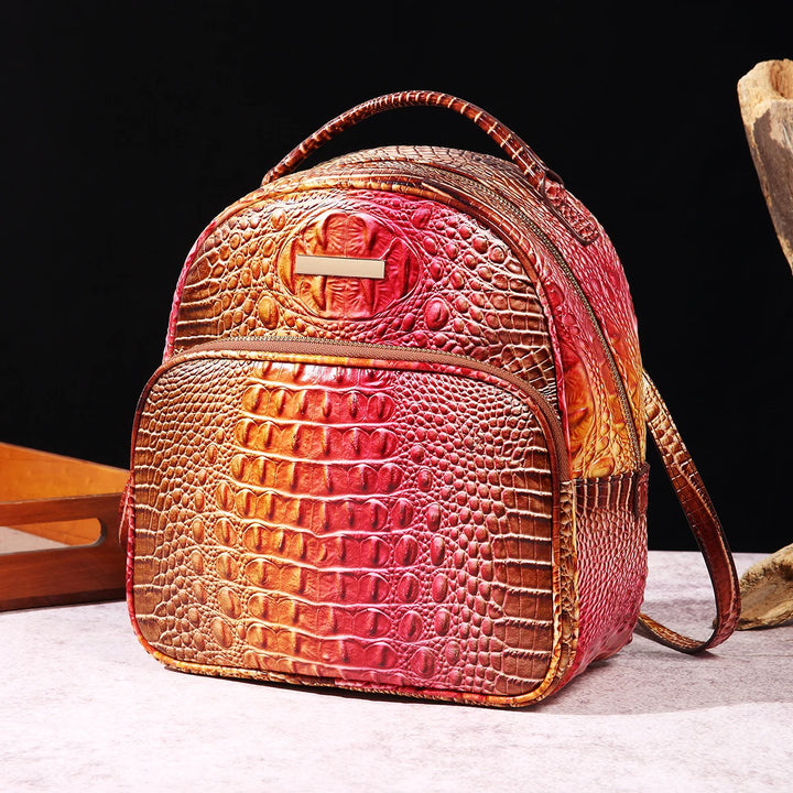 Luxury Crocodile Pattern Backpack Vintage Travel Daypack Classic Preppy School Knapsack