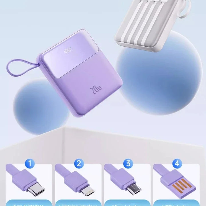 New 20000mah Mini Power Bank Cable LED Digital Screen Display Suitable for Samsung Huawei Fast Charging Power Bank