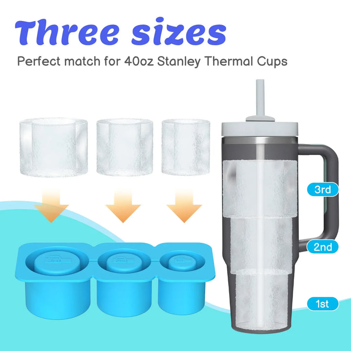 Silicone Ice Molds for Stanley Cup 20-40 Oz Ice Tray Water Bottles Ice Grid Quick Freeze with Lid Making Mold Cube Tray BPA