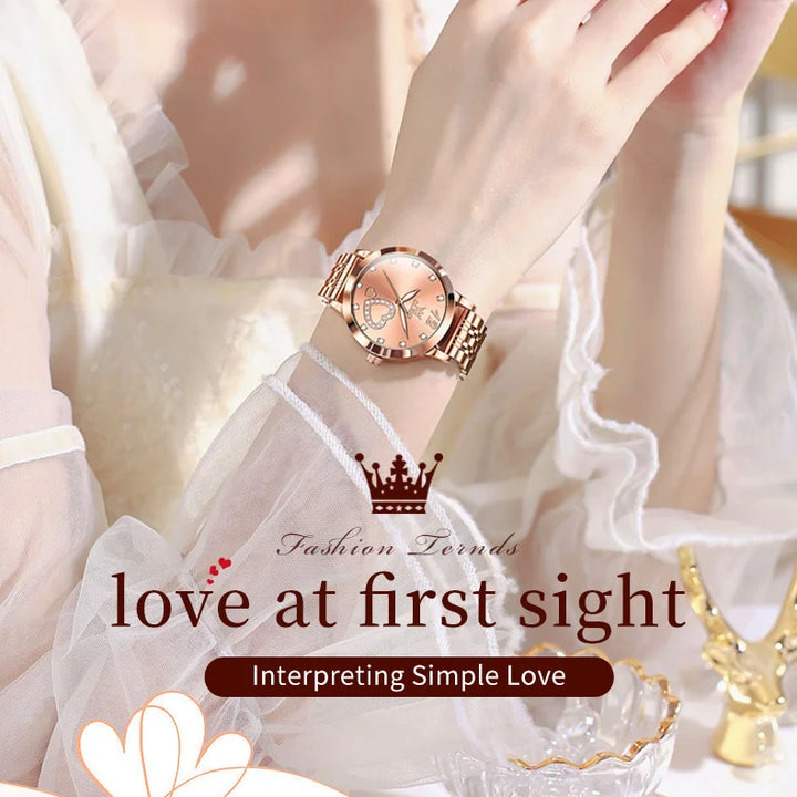 OLEVS Japan Quartz Women Watch Stainless steel Bracelet "Love" Dial Fashion Elegant Waterproof Luminous Quartz Watch for Ladies
