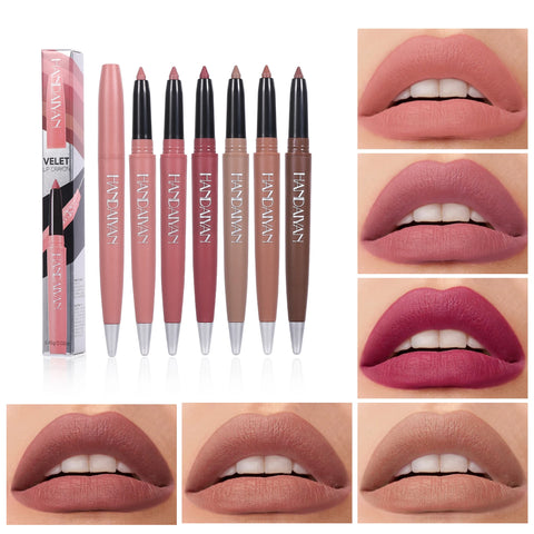 Handaiyan 6 Colors Matte Waterproof Velvet Nude Lipstick Pencil Lip Liner Sexy Red Pink Pigments Makeup Long Lasting - Total Trends Fusion