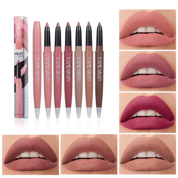 Handaiyan 6 Colors Matte Waterproof Velvet Nude Lipstick Pencil Lip Liner Sexy Red Pink Pigments Makeup Long Lasting - Total Trends Fusion