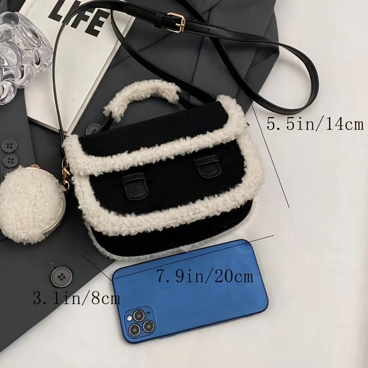 Mini Plush Handbag with round Coin Purse, Autumn Winter Crossbody Bag, Womens Faux Shoulder Bag Packing Cubes for Travel Bogg