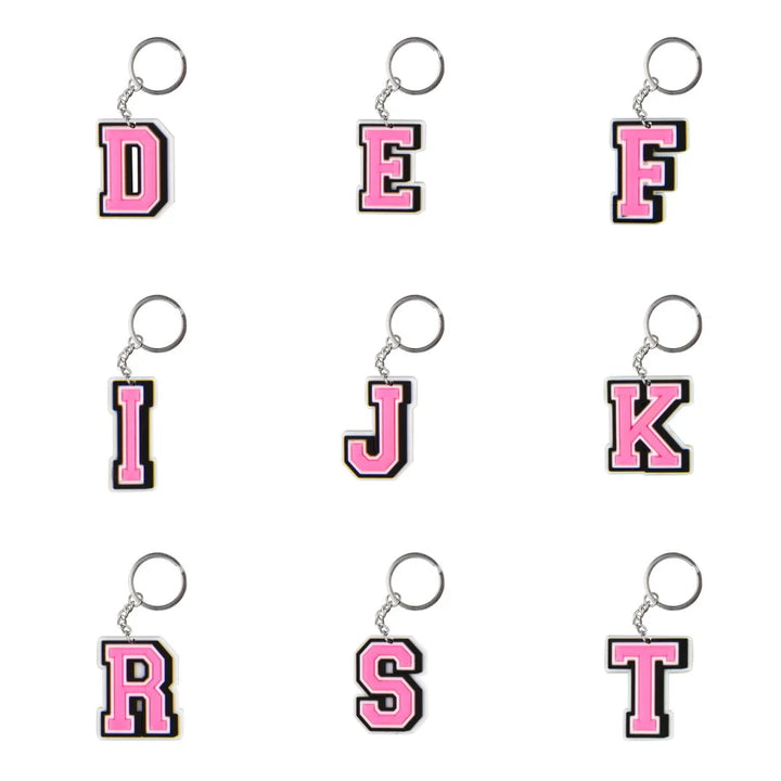 1pcs Cute Cartoon Pink Keychains Boys Girls A-Z Keyrings Kids Alphabet Key Chains Letter Key Rings For Birthday Gifts