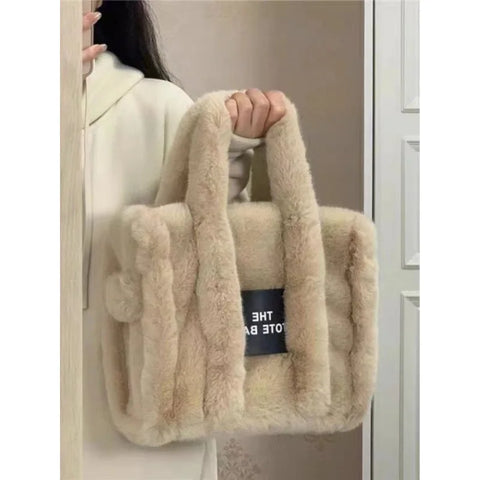 JIAERDi Casual Fur Tote Bag For Women Luxury Handbag  Autumn Winter Plush Messenger Bag Harajuku Aesthetic Shopper Bag Female