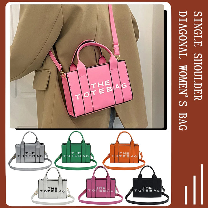 Women Tote Bag Contrast Letters Fashion Ladies Top-Handle Bags PU Leather Portable Casual Simple Adjustable Straps Hobos Bags