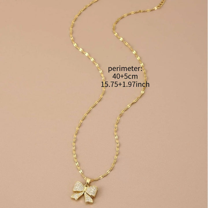 Romantic Baby’s Breath Bow Pendant Necklace – Titanium Steel Chain, Cute & Simple Jewelry