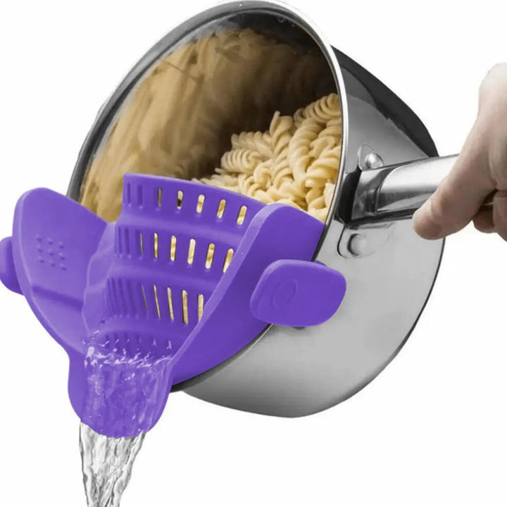 1pc Adjustable Silicone Clip-On Strainer for Pots, Pans, and Bowls - Handheld Drainer for Noodles, Pasta - Total Trends Fusion