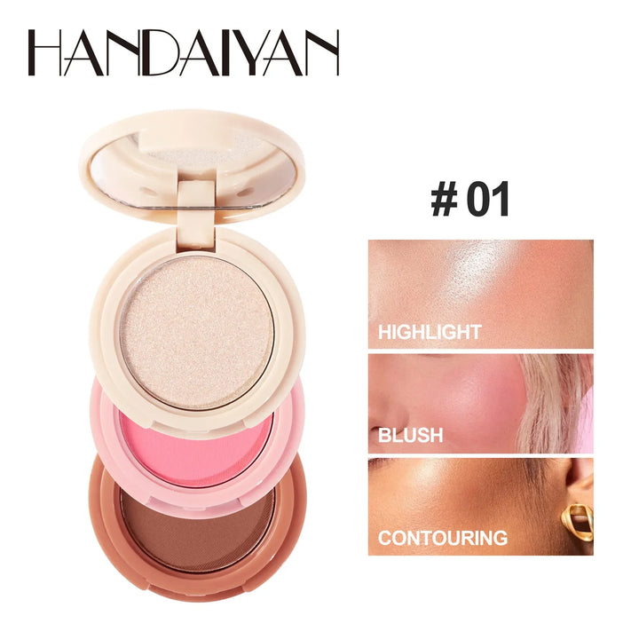 New 3 In 1 Matte Highlighter Contouring Blush Palette Pearly Shiny Eyeshadow Multifunctional Face Makeup Palette Female Cosmetic