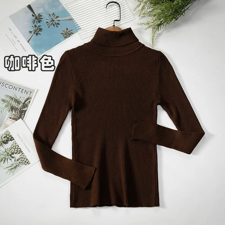ZOKI Simple Women Turtleneck Sweater Winter Fashion Pullover Elastic Knit Ladies Jumper Casual Solid Black Female Basic Tops - Total Trends Fusion