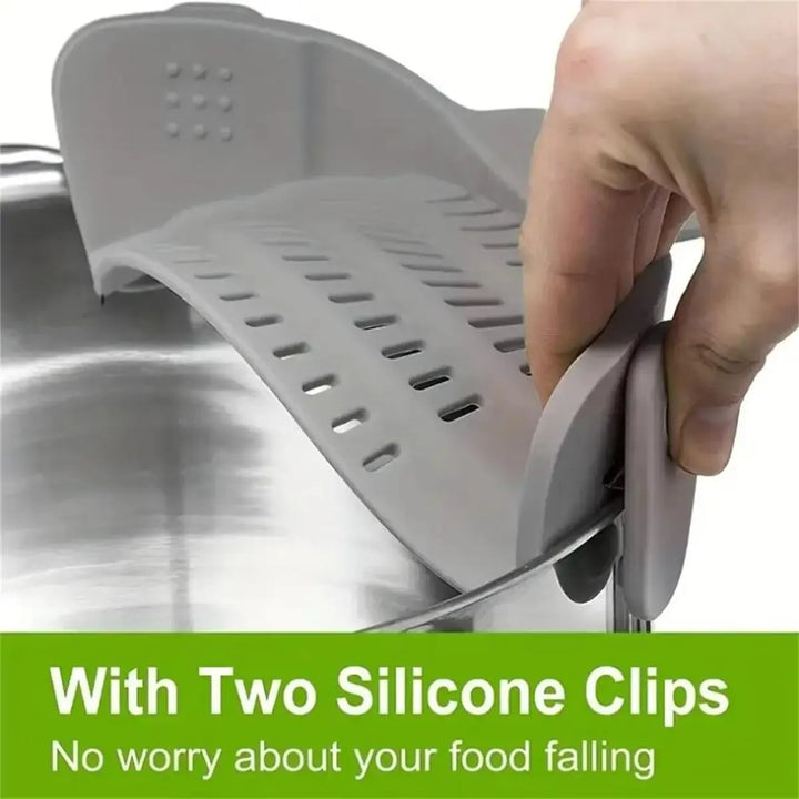 1pc Adjustable Silicone Clip-On Strainer for Pots, Pans, and Bowls - Handheld Drainer for Noodles, Pasta - Total Trends Fusion