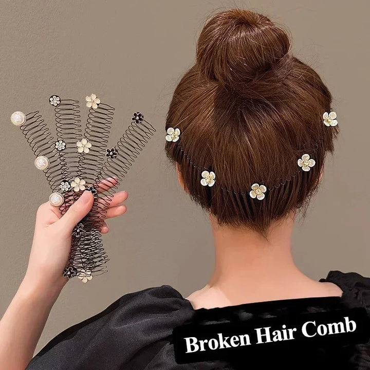 Lovely Flower Pearl Broken Hair Organizer Girls Women Hairpin Clip Invisible Bangs Fixed Insert Comb Tiara Headband Accessories - Total Trends Fusion