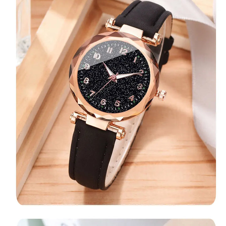 5pcs Set Womens Watches Set Ladies Fashion Watch Black Female New Simple Casual Womens Analog WristWatch Bracelet Gift No Box