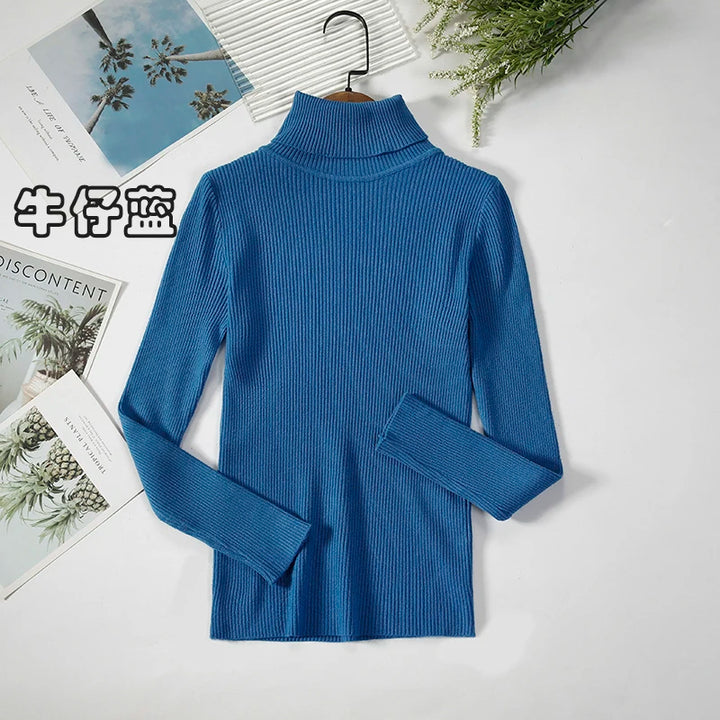 ZOKI Simple Women Turtleneck Sweater Winter Fashion Pullover Elastic Knit Ladies Jumper Casual Solid Black Female Basic Tops - Total Trends Fusion