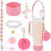 7Pcs for Stanley cup accessory set includes 1 water bottle handle strap, 1 cup cover, 1 fixed cup cover, 1straw cover, 3 charms - Total Trends Fusion