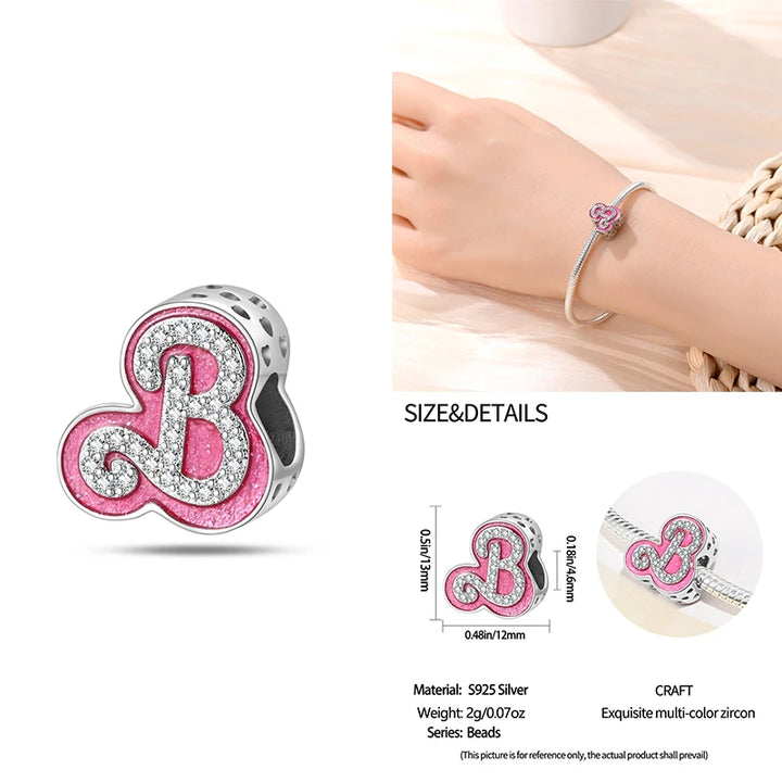 Charms 925 Silver Pink Princess Dress Bag Makeup Lipstick High Heels For Pandora Bracelet Pendant DIY Jewelry Hot Gift 2024 new