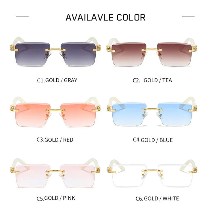 Luxury Brand Diamond Acetate Frame Square Sunglasses For Men Trendy Rimless Rectangle Sun Glasses Oculos De Sol Masculino