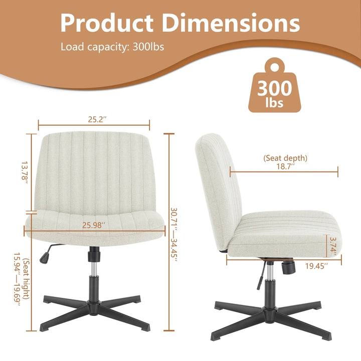JHK Cross Legged Office Chair Armless Wide Desk Chair with Dual-Purpose Base Adjustable Swivel Fabric Task Vanity Home Office - Total Trends Fusion