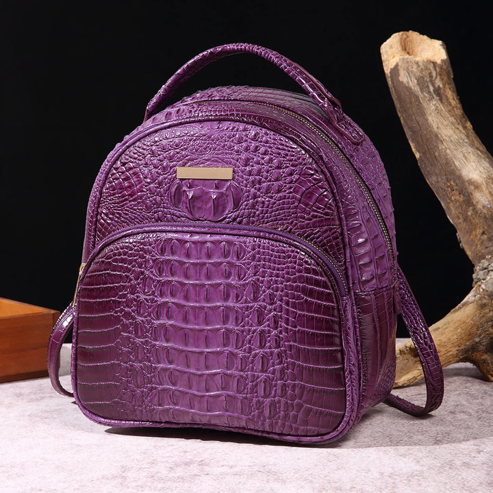 Luxury Crocodile Pattern Backpack Vintage Travel Daypack Classic Preppy School Knapsack