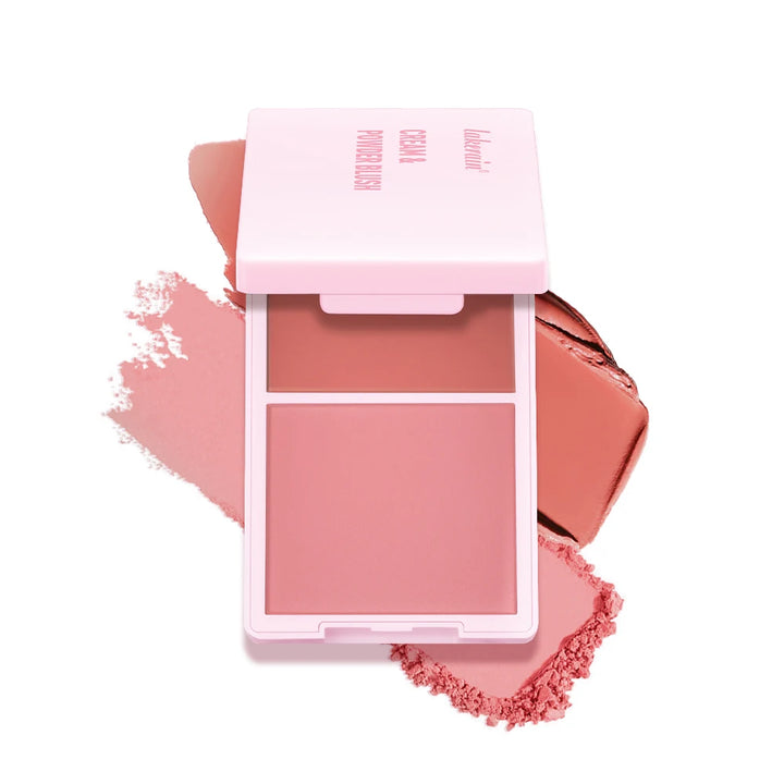 Crème & Powder Blush Duo Palette – Long-Lasting Matte & Dewy Finish Pink, Peach & Orange Pigments