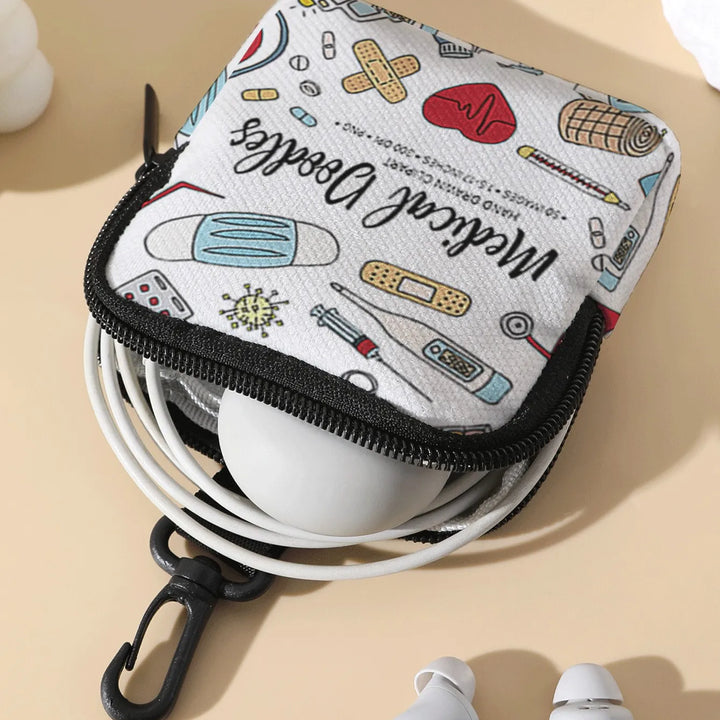 Medical Doodle Coin Purse | Portable Mini Storage Bag with Carabiner Clip