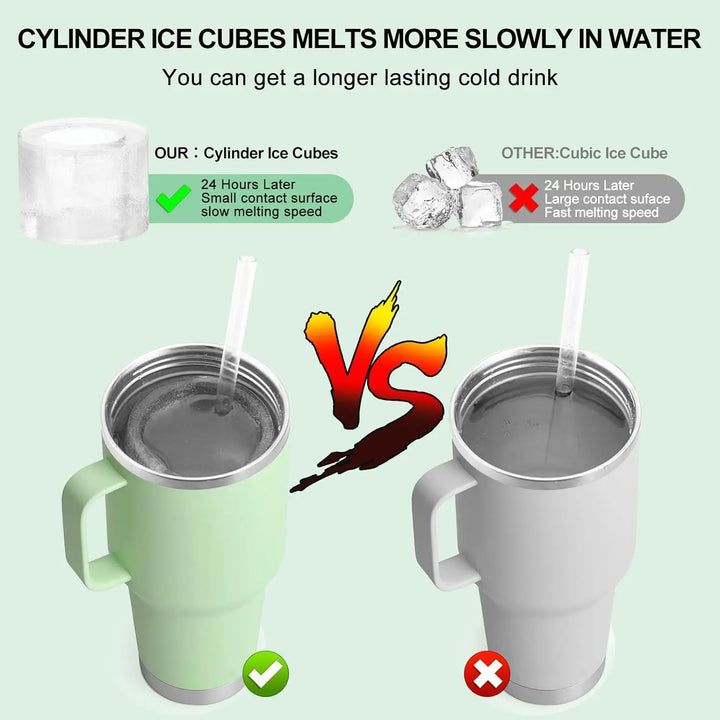 Ice Cube Tray for Stanley 20/ 30/40 Oz Tumbler Cups Silicone Cylinder Ice Cube Molds with Lid Easy Fill and Release for Drink