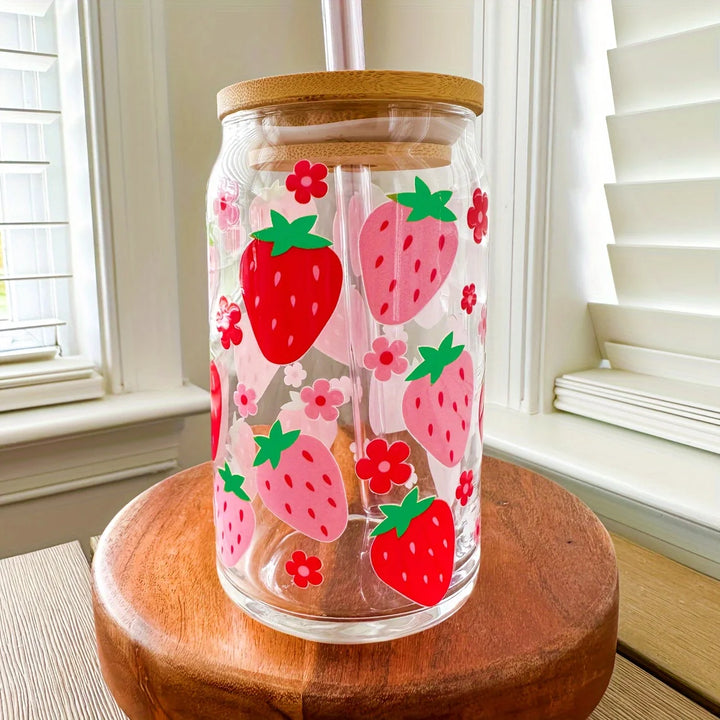 16oz Clear 3D Printed Sublimation Glass Cup With Bamboo Lid And Glass Straw Drinking Cups With Waterproof Sticker Muti-Pattern