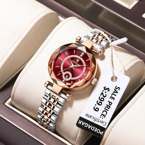 POEDAGAR Luxury Watch For Woman High Quality Diamond Ladies Quartz Watch Waterproof Date Stainless Steel Women Watches reloj+box - Total Trends Fusion