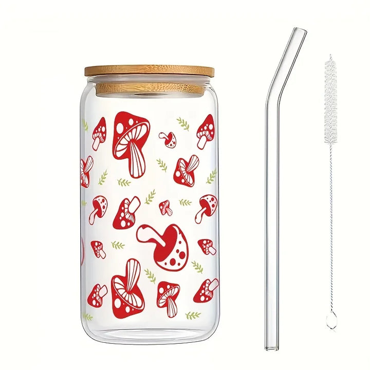 16oz Clear 3D Printed Sublimation Glass Cup With Bamboo Lid And Glass Straw Drinking Cups With Waterproof Sticker Muti-Pattern