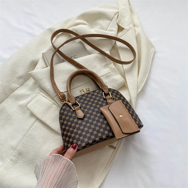 Luxury Shell Bag Fashion Women's Handbag Korean Style Shoulder Bag Plaid Print Crossbody Bag Shell Shape Wallet Card Bag