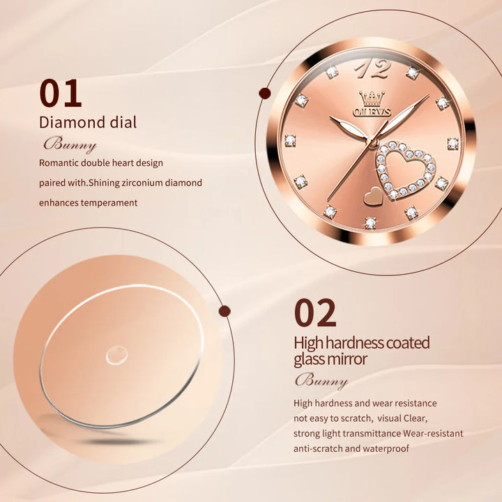 OLEVS Japan Quartz Women Watch Stainless steel Bracelet "Love" Dial Fashion Elegant Waterproof Luminous Quartz Watch for Ladies - Total Trends Fusion