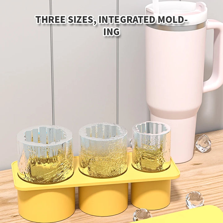 3-Grid Ice Cube Tray For Stanley 30/40 Oz Tumbler Cups Reusable Cylinder Silicone Ice Cube Molds With Lid For Drink Juice Coffee