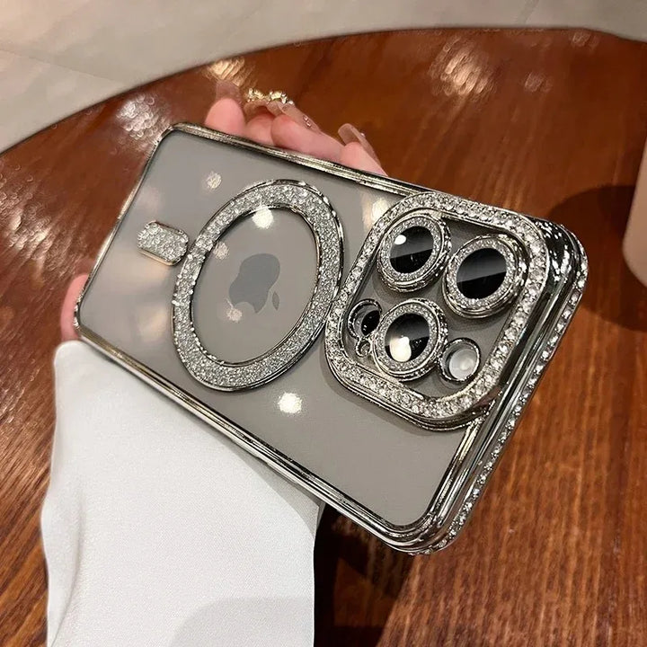 Clear Bling Crystal Phone Case For iPhone 15 16 14 11 12 13 Pro Max Plus For Magsafe Magnetic Wireless Charging Lens Film Cover - Total Trends Fusion