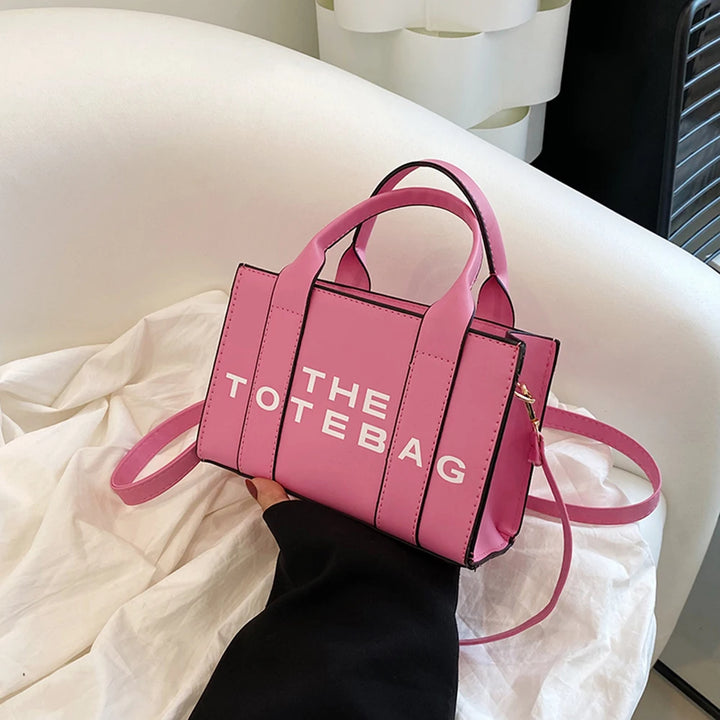 Women Tote Bag Contrast Letters Fashion Ladies Top-Handle Bags PU Leather Portable Casual Simple Adjustable Straps Hobos Bags