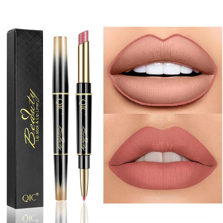2 IN 1 Lip Liner Waterproof Matte Lipstick Pencil Sexy Red Long Lasting Lipliner Makeup Cosmetics - Total Trends Fusion