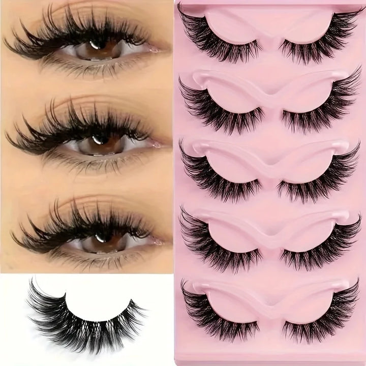 5 Pairs Cat Eye False Eyelashes - Hypoallergenic, Natural Long Manga Lashes With Winged Ends For Extended Eye Look - Total Trends Fusion