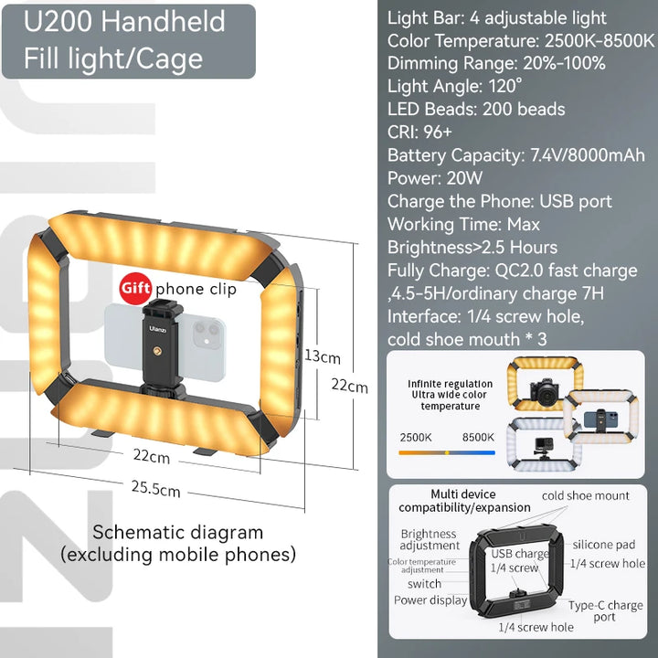 Ulanzi U200 U-200 Smartphone Video Rig LED Video Light 2 in 1 Ring Light Cold Shoe for Microphone Tiktok Youtube Live Rig Light - Total Trends Fusion