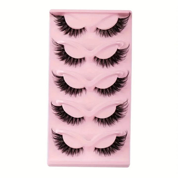 5 Pairs Cat Eye False Eyelashes - Hypoallergenic, Natural Long Manga Lashes With Winged Ends For Extended Eye Look - Total Trends Fusion