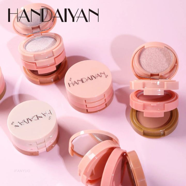 New 3 In 1 Matte Highlighter Contouring Blush Palette Pearly Shiny Eyeshadow Multifunctional Face Makeup Palette Female Cosmetic