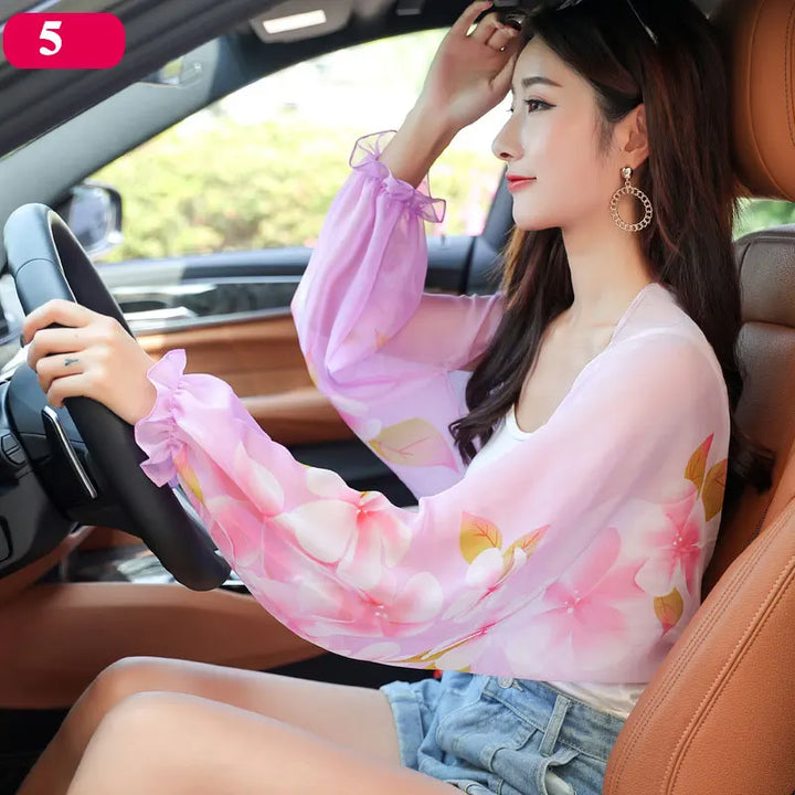 Summer Chiffon Floral Arm Cover Women Driving Sun UV Protection Sleeve Riding Arm Shade Shawl Scarf Long Sleeve Shawls And Wraps