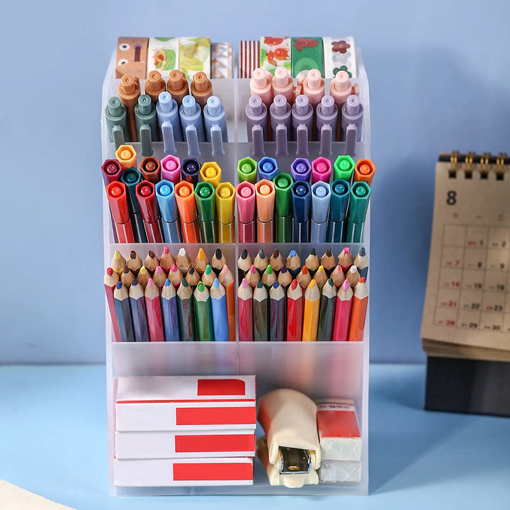 Minimalist Oblique Pen Holder Storage Box Transparent Multifunction Large Capacity Pen Bucket Office Desk Stationery Organizer